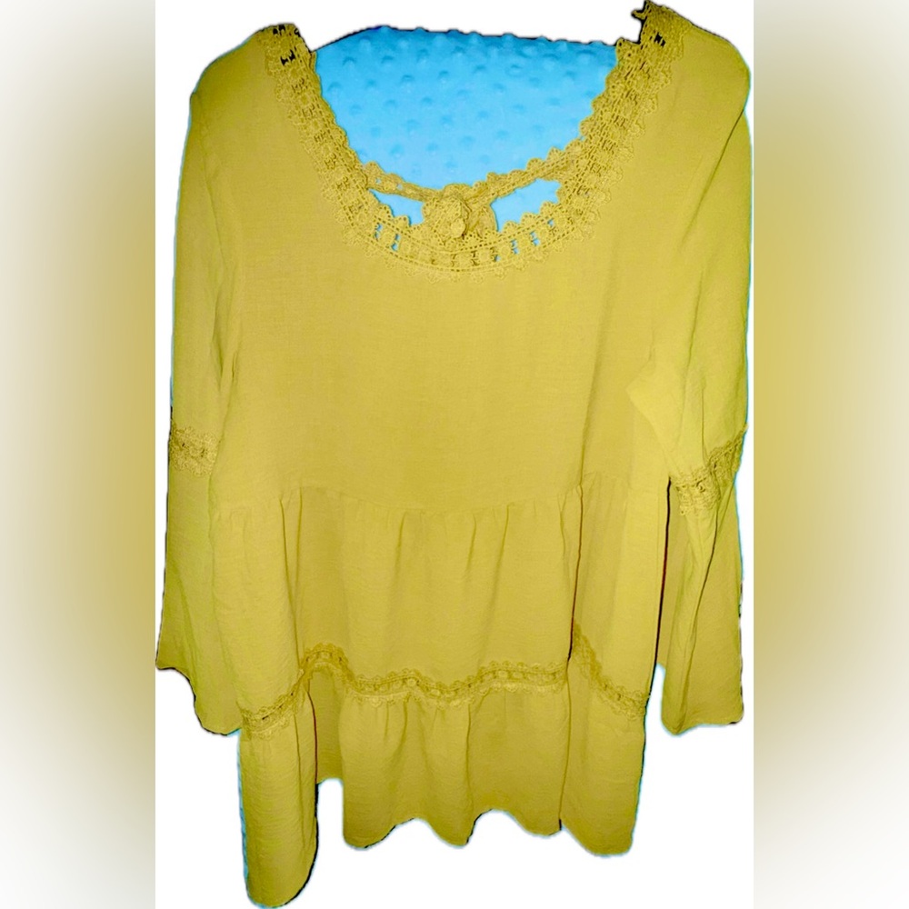 Mustard Yellow Lace Trim Women's Top